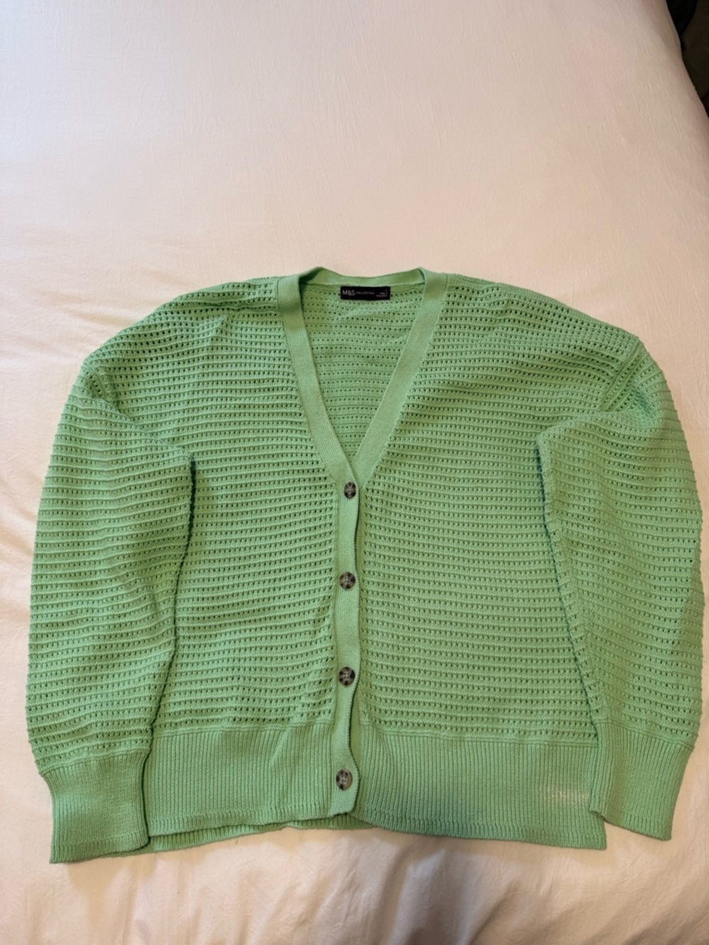 Marks & Spencer Mint Green Open-Knit Button Cardigan